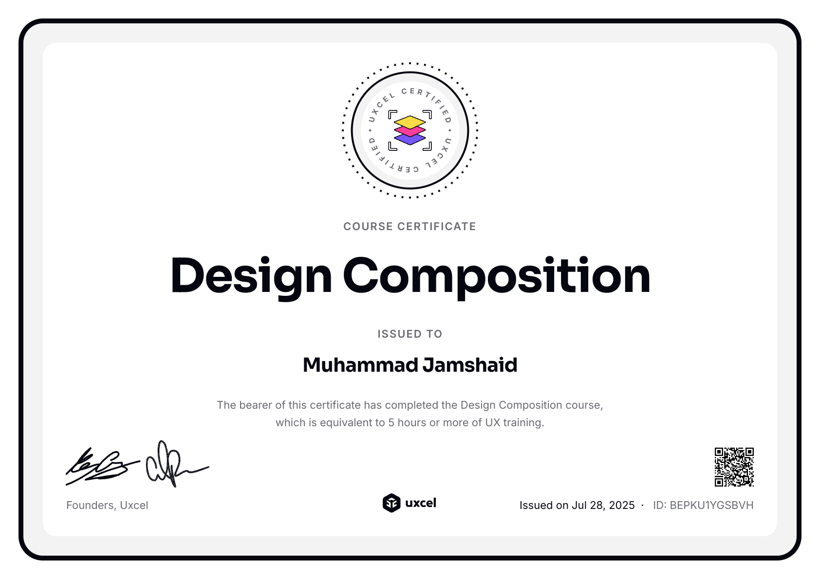 Muhammad Jamshaid's certificate